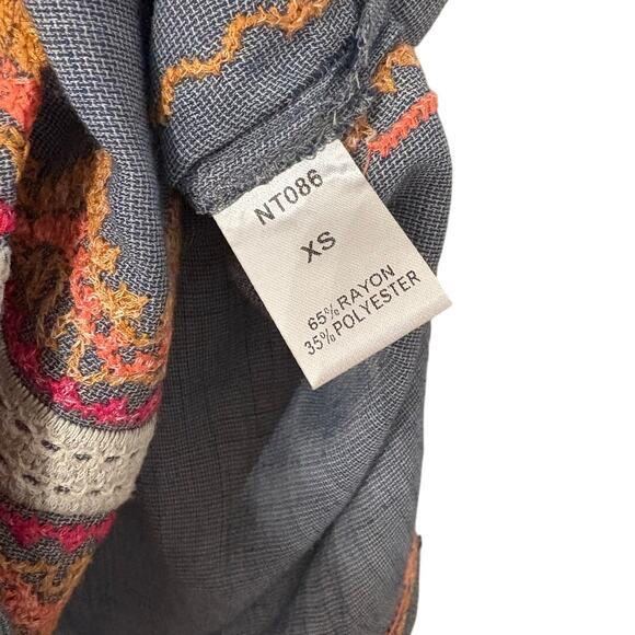 THML Blue Check with Coral & Pink Embroidered Accent Sleeveless Tunic Top XS - Picture 5 of 6